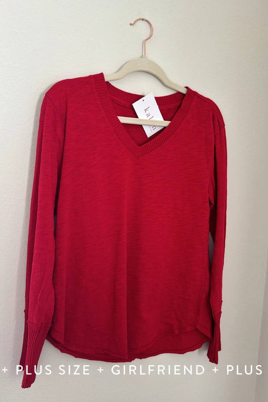 NEW MODODOC women's long sleeve waffle top in ruby red
